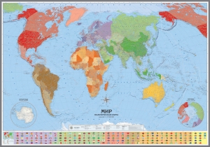 настенная Политическая карта мира. Континенты и Части Света с флагами (41) ― Параллель