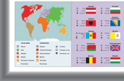 настенная Политическая карта мира. Континенты и Части Света с флагами (38)