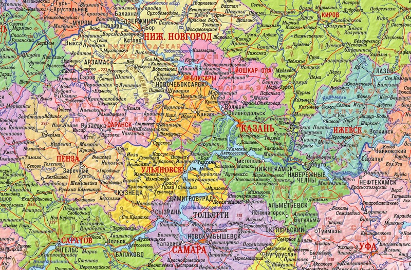 настенная карта Европейская часть России ― Параллель