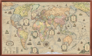 Рельефная политическая карта мира ретро стиль  (3D рельеф) ― Параллель