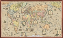 Рельефная политическая карта мира ретро стиль  (3D рельеф)