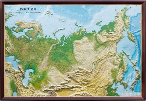 Рельефная общегеографическая карта Россия и сопредельные государства (3D рельеф) деревянный багет ― Параллель