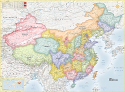 Китай. Настенная карта на английском языке