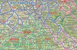 Карта Железные дороги России рельефная общегеографическая (3D рельеф)