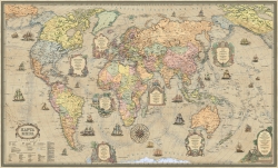Политическая карта мира ретро стиль ламинированная (28)